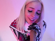Blonde girl cosplay masturbating with a dildo orgasm