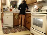 Spying on Hot MILF in Kitchen Wearing No Pants