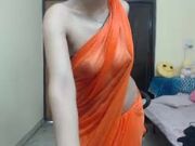 desi_simran orange saree nude show