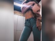 sexy girl tries on tight pants