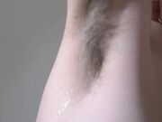 Unknown Model shows off hairy sweaty armpits and sweat