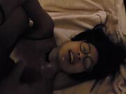 Cute Asian Teen With Glasses Blowjob and Slow Mo Messy