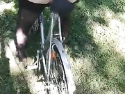 girl fucks her bike seat in public