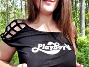 Flashing boobs and pussy in forest