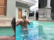 Awesome Coming Out of the Pool in a Black Thong
