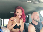 Fitness Nala in a car with two guys