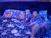 Ebony guest girl masturbate in Masha bed