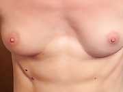 Wife lets husband worship her abs and cums on her