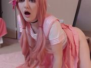 pink hair cosplay girl notice me senpai