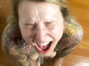 pov tatted beauty huge cum facial