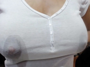 Auto milk big engorged boobs white t-shirt after show