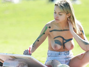 Bitchinbubba - Rachel Topless Painting in the Park
