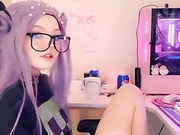 Purple girl masturbates while gaming