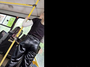 Leather blonde on the bus