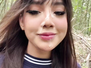 Lovingeli walking in the woods with cum on her face