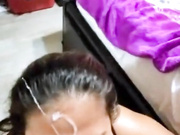 chubby asian girl likes to get her face full of cum